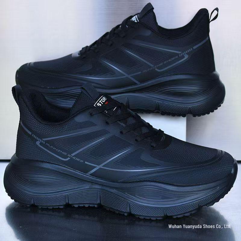 Brandneue wasserdichte Leder-Sneaker für Herren, superleicht, rutschfest, weiche Sohle, vielseitig für Fitness und Laufen, Schwarz.