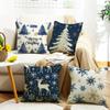 Blue Christmas Linen Material Elk Snowflake Element Pillowcase Home Bedroom Decoration Sofa Cushion