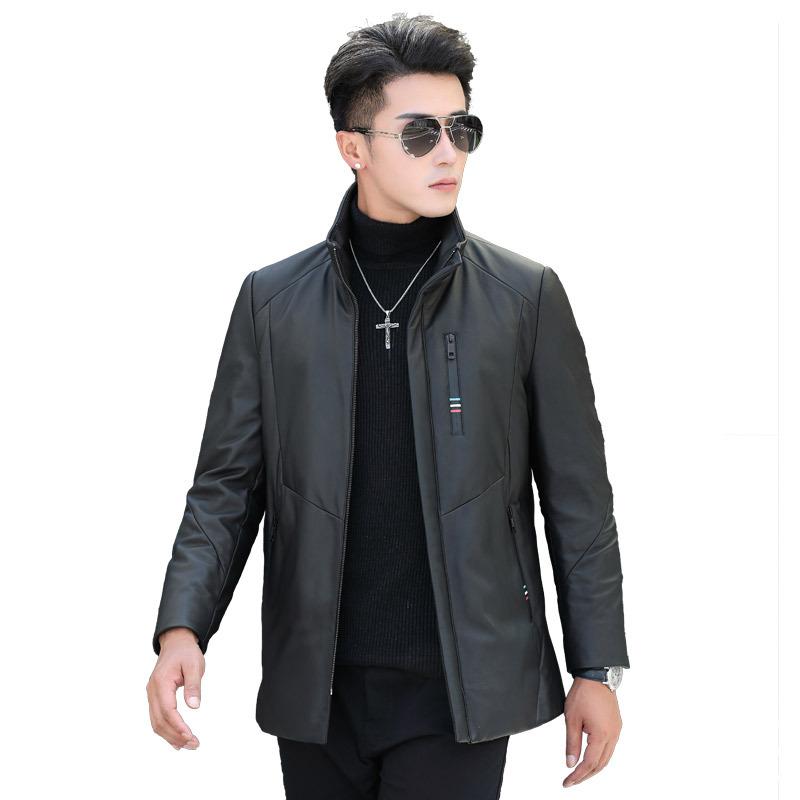 Зимняя кожаная куртка мужская куртка из овчины пуховая куртка средней и длинной длины — фото 5