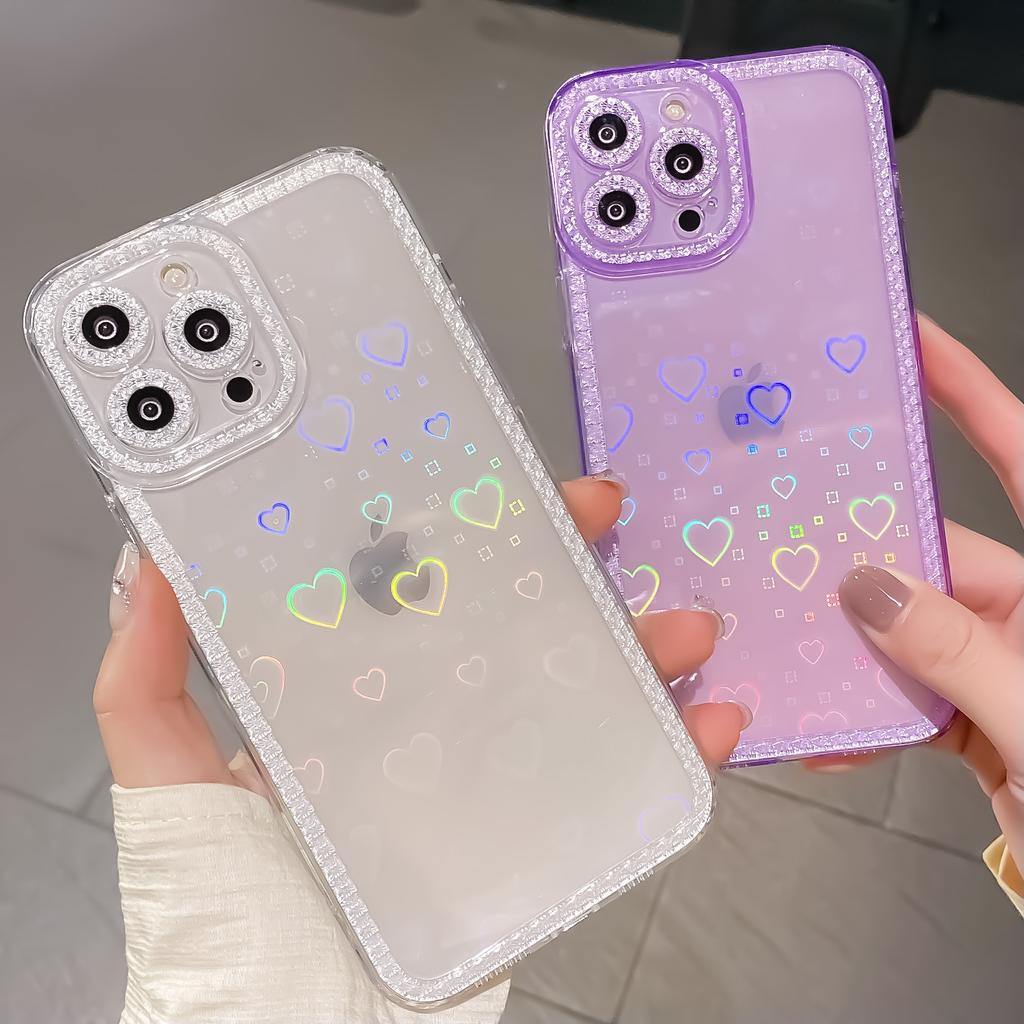 The New Flash Diamond Frame Laser Love Is Suitable for iPhone13ProMax Mobile Phone Case, Anti-drop Apple 12 Protective Case.