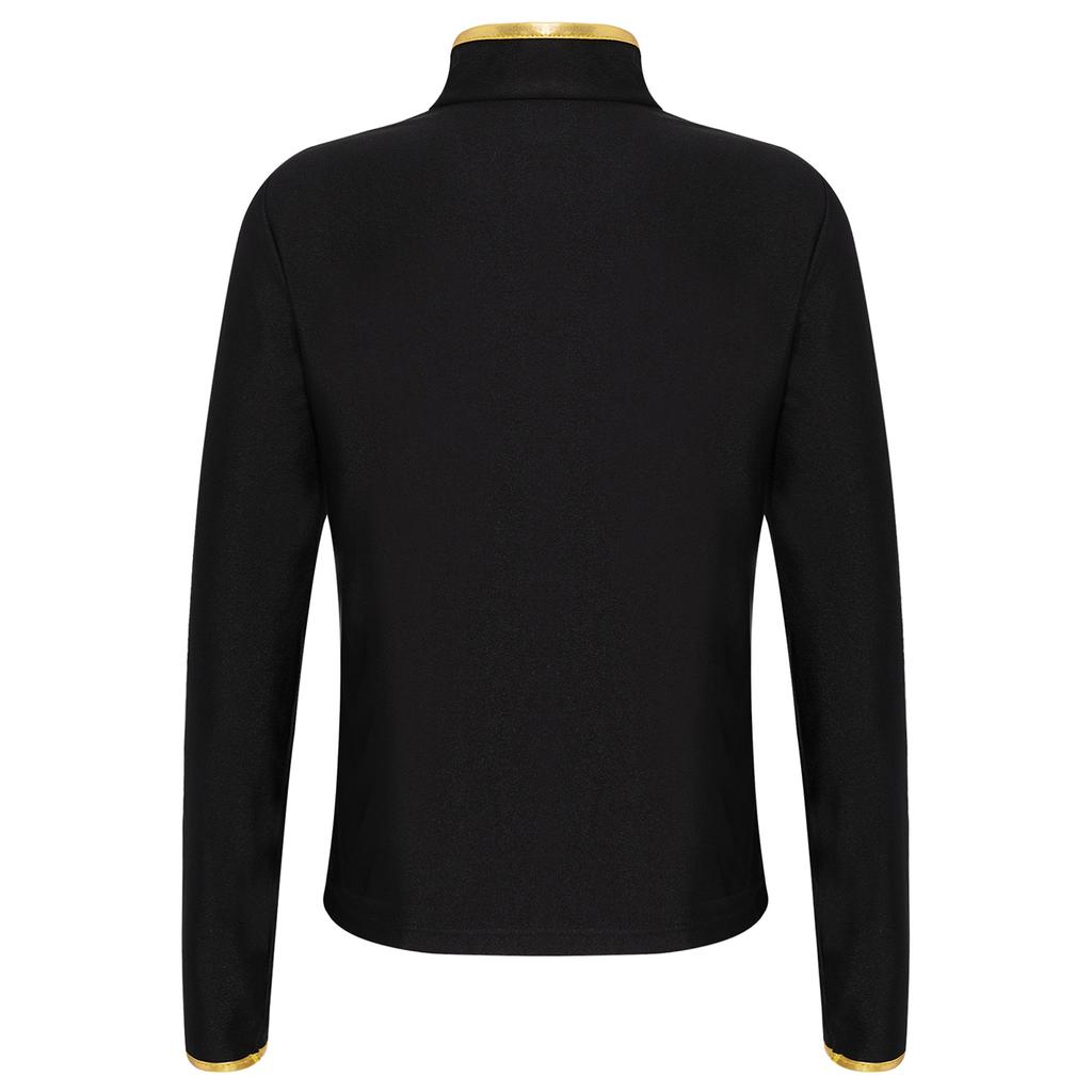 Sweat à capuche enfant scintillant avec strass et rayures métalliques, fermeture éclair, col montant, manches longues pour le patinage artistique, la gymnastique, l'entraînement