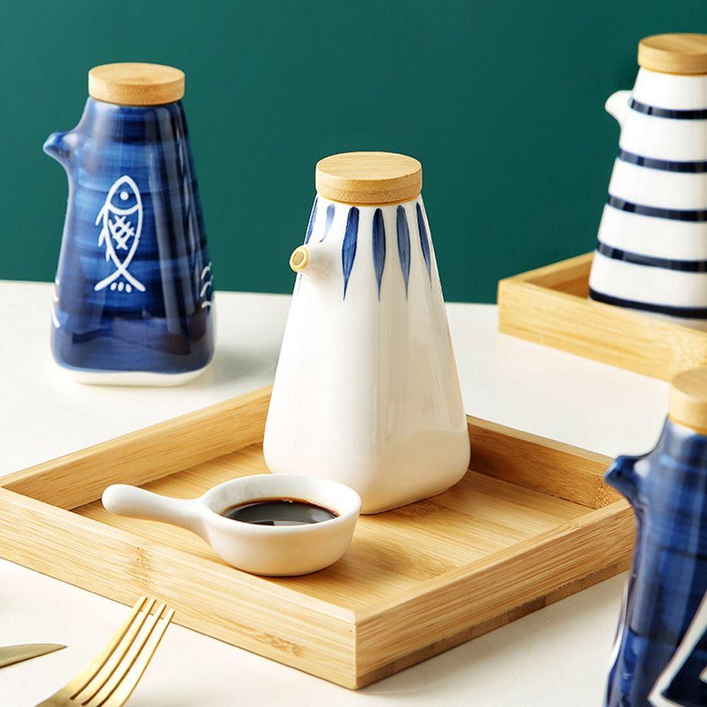 Pepper Creative with Bamboo Lid Ceramic Retro Cruet Pot Condiment Container Spice Jar Seasoning Box