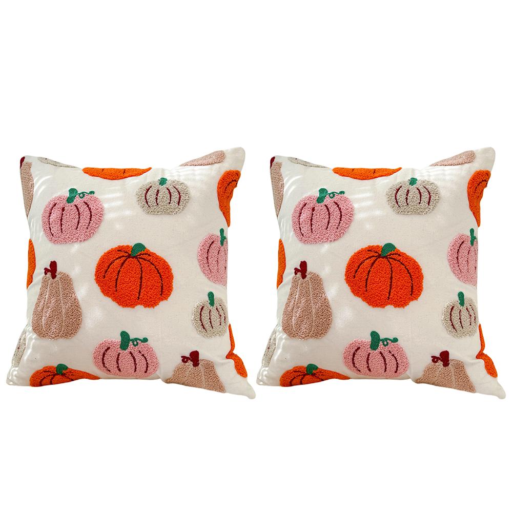 Halloween Throw Pillow Covers 18x18 Inch Embroidered Halloween Pillowcase Orange Pumpkin Throw Cushion Covers for Sofa Bed Couch