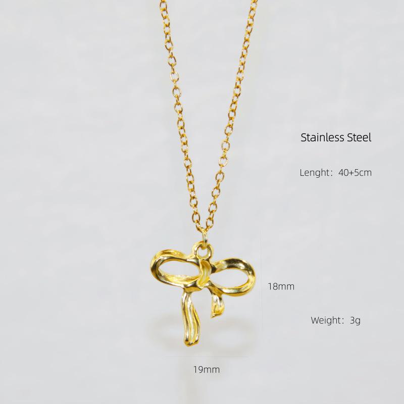 Elegant Bow Necklace: Women's Classic Stainless Steel Clavicle Chain