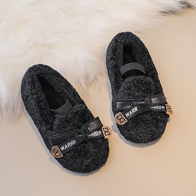 Children's Woolly Shoes Female Autumn and Winter Network Red Cute Cotton Shoes Girls' Beanie Shoes with Velvet Warm Baby Wear