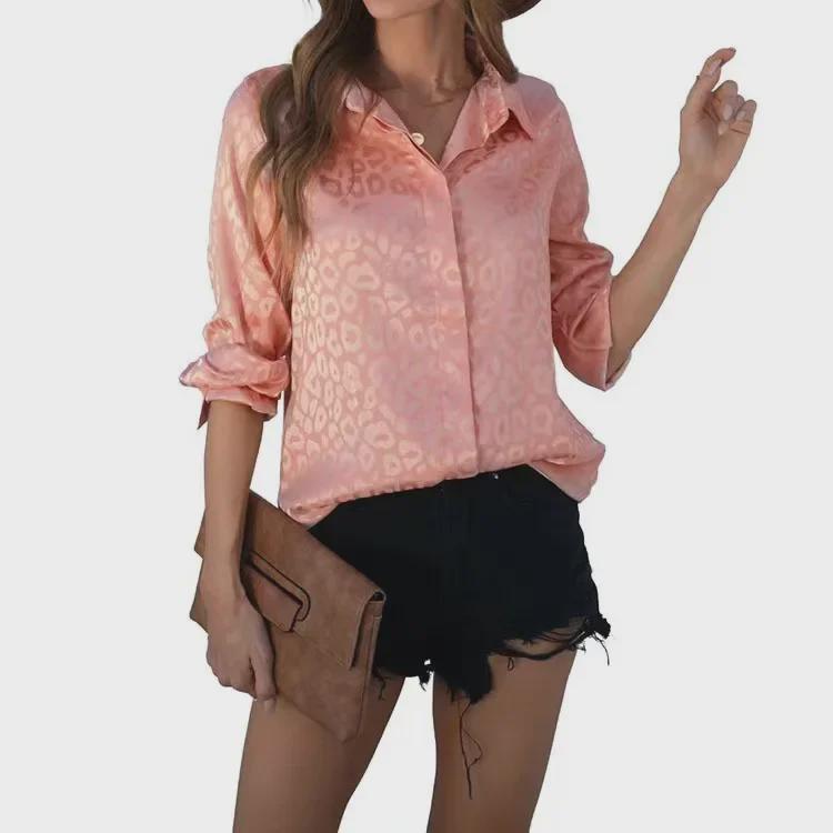 2025 Elegantes Damen Satin Jacquard Leopardenmuster Langarmhemd