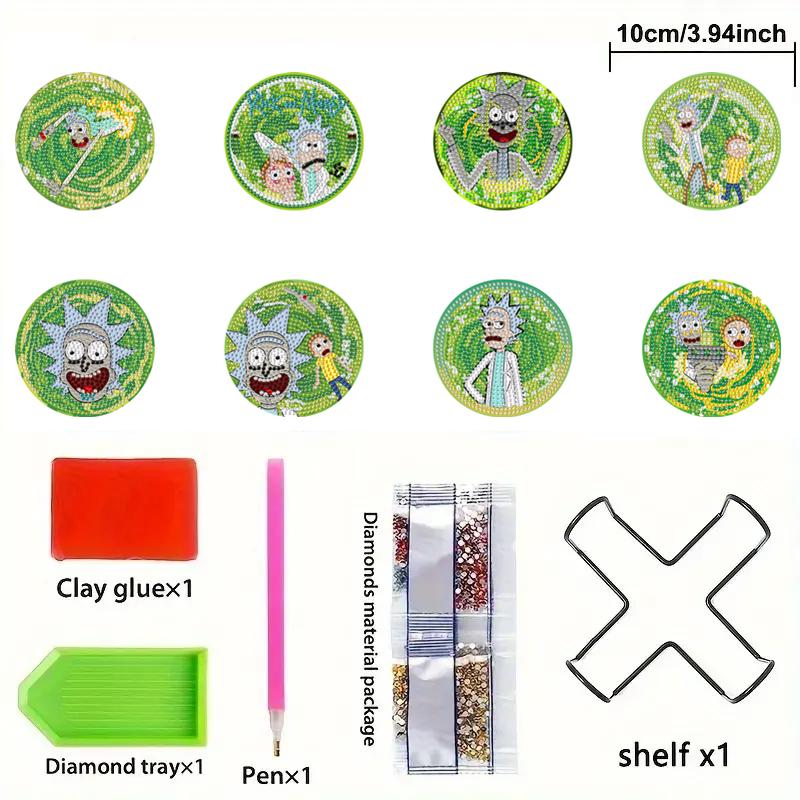 

8pcs/Set Laboratory Maniac DIY Diamond Painting Coasters with Holder Anti Slip Wood Drip Mats Crystal Rhinestones Diamond Art Coasters for Adults