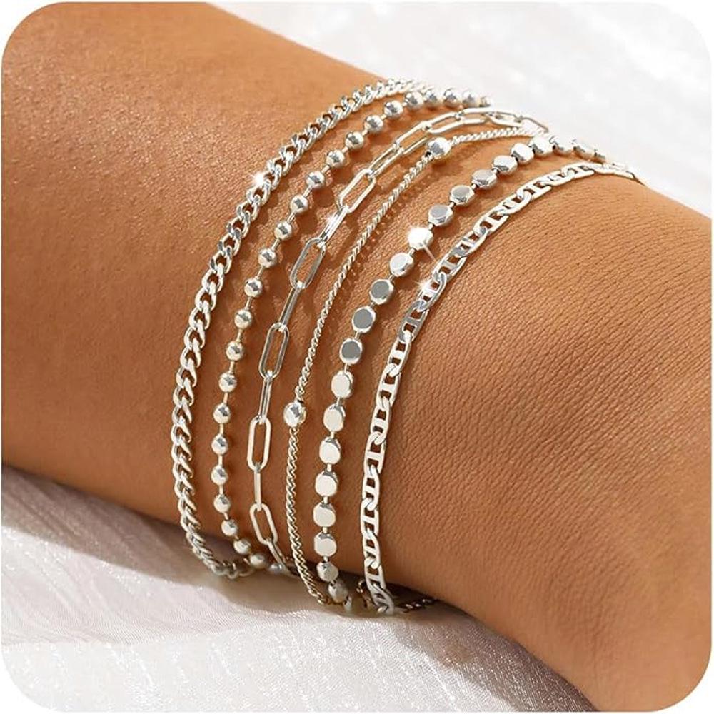 Fashionable Five-Piece Metal Chain Bracelet Set - Personalized European and American Style