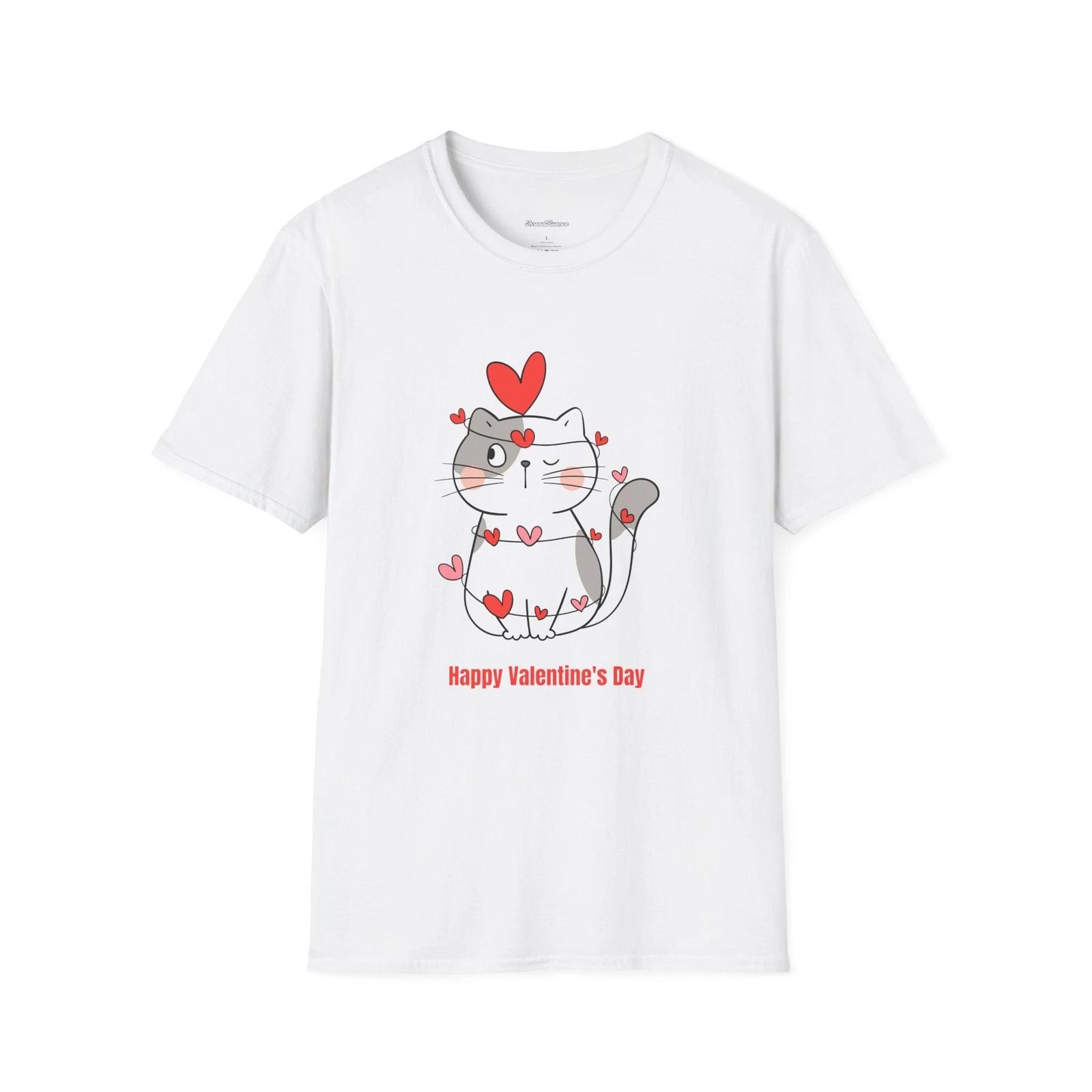 Valentine s Day Cat T-Shirt, Cute Heart Love Tee, Romantic Gift for Him/Her 2XL