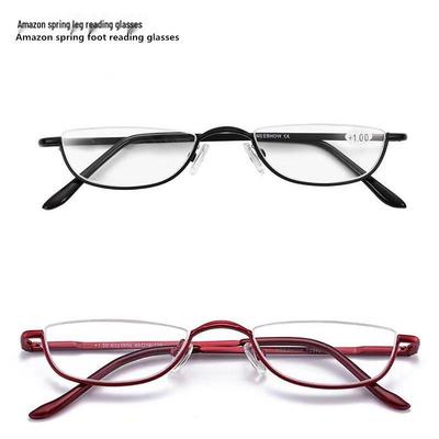 New Fashion Half-Moon Reading Glasses with Metal Spring Legs - Semi-Rimless, Convenient, Trendy Design for the Elderly