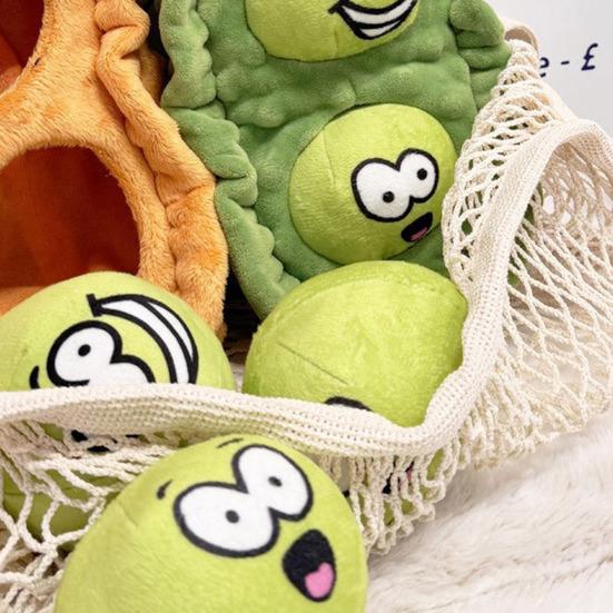 Plush Pea Dog Chew Toy Squeaky IQ Training Food Hiding Pet Interactive Toy Small Medium Large Breed Dogs Teething Cleaning Enrichment Toy
