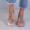 Large Size Elastic Band Rhinestone Flat Sandals Women's Butterfly I-shaped Beach Sandals