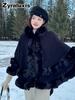 Women's Oversized Wool Shawl Wrap with Sleeves Ethnic Capelet with Kimono Cardigan