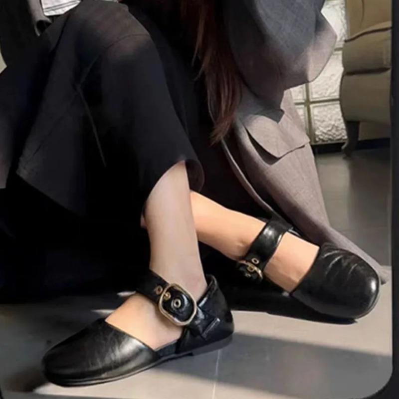 Fashion Belt Buckle Red Mary Janes Flats 2025 Spring Autumn New Walking Comfy Casual Flat Shoes