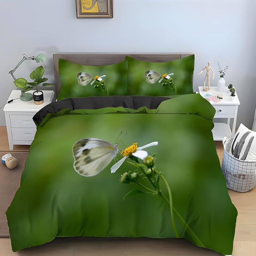 Butterfly Floral Duvet Cover Twin Queen for Kids Girls Boys,Wild Animal Butterflies Bedding Set,Rustic Farmhouse Comforter Cover