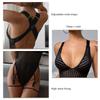 One Piece Strip Bodysuit Deep V Neck Triangle Cup High Waist Thong Sheer Sleepwear Black M