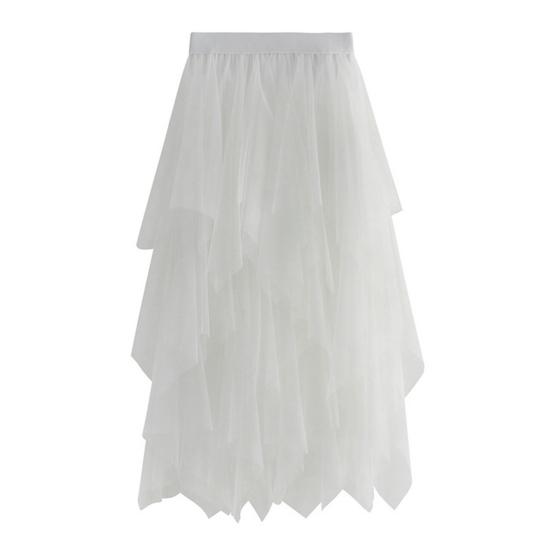 Женская юбка Эластичная Высокая талия Неровный Многослойный Подол Midi Юбка Блестящие Стразы Декор Стройнящая Вечеринка Юбка Повседневная