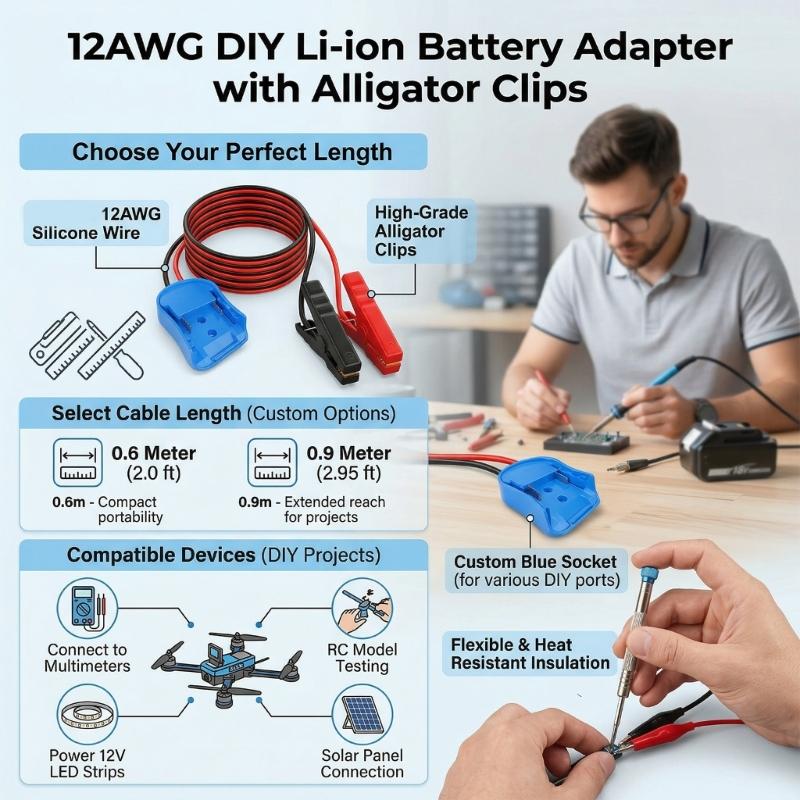 12AWG Battery To Alligator Clip Power Adapter For Outdoor Camping Car Repair With ABS Housing Adapter
