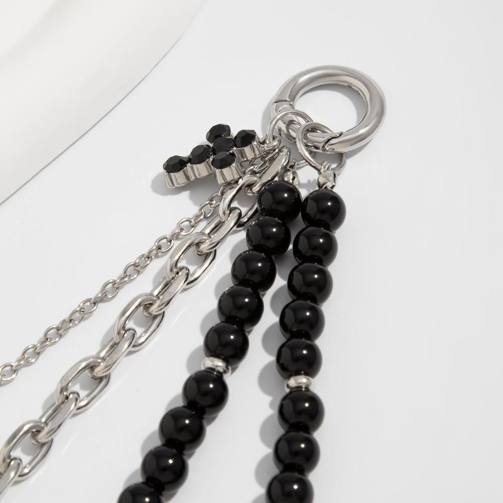 Star Rivet Pearl Beadeds Keychain Metal Peach Heart Key Ring Fashion Chain Bag Pendant  Decoration