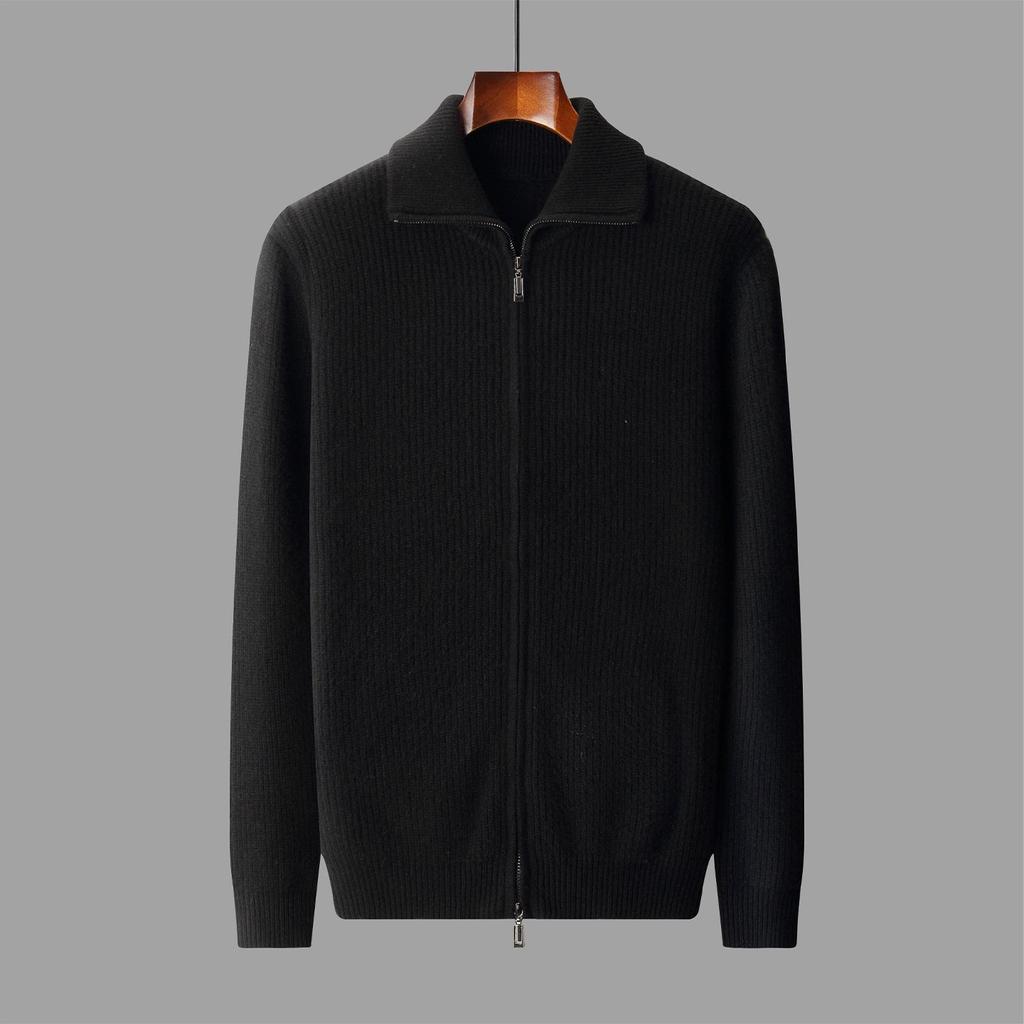 Men's Pure Wool Zipper Cardigan - Autumn/Winter, Thickened Knitwear with Shirt Collar