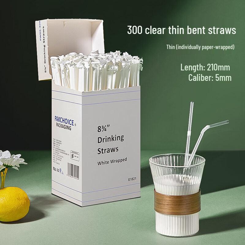 ZISIZ Individually Wrapped Disposable Plastic Straw