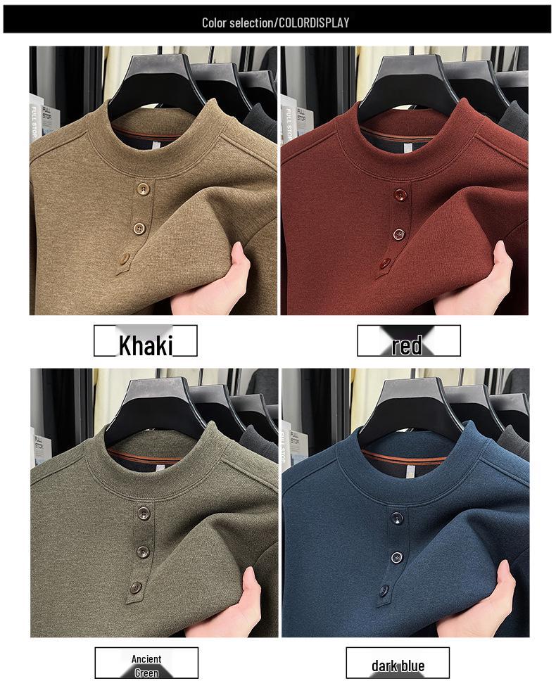 Winter Plus Velvet Men's Long Sleeve Round Neck Solid Color Casual Hoodie