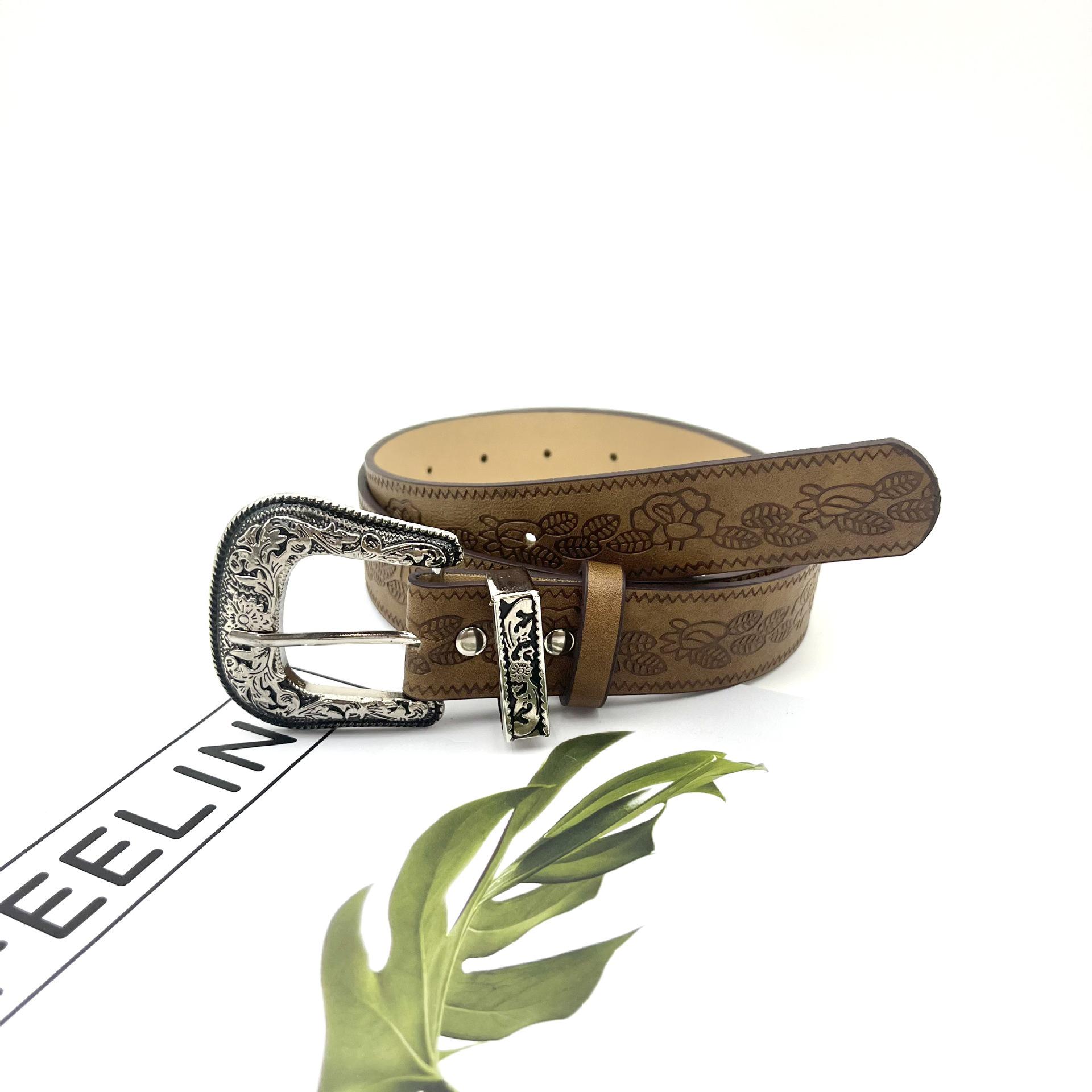 

Унисекс Европейский и Американский Стиль Коричневый Текстурированный Ремень из ПУ Кожи со Специальным Принтом и Пряжкой-Булавкой 103cm x 3.2cm