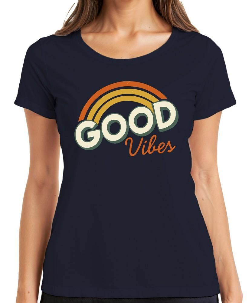 Good Vibes Retro Rainbow Vintage 70s Hippie Boho Summer Unisexs Tshirt S