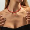 Light Luxury Niche Metal Oil Drop Love Pendant Necklace, Simple Ccb Beads Stacked Collarbone Necklace