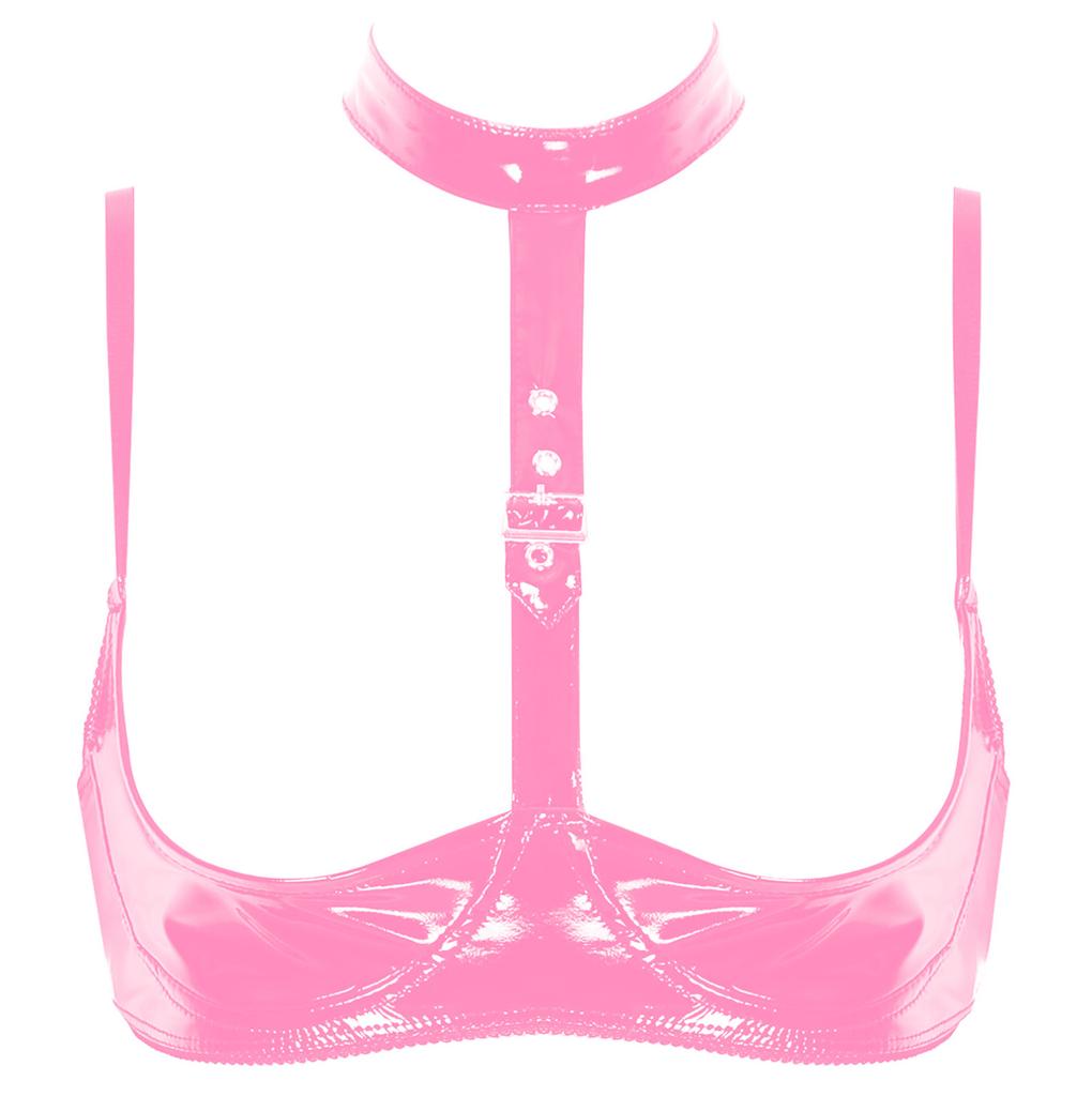 Dámské sexy podprsenky Spodní prádlo Mokrý vzhled Lakovaná kůže Spodní prádlo Bralette Halter Neck Polička Podprsenka Top