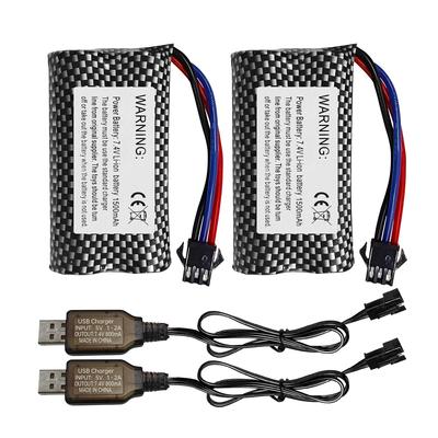 2PCS 1500mAh SM-3P Plug Lithium Battery and USB Charging Cable Compatible with DE43, DE60, RC Remote Control Car, 1575, and Toy Car Spare Parts