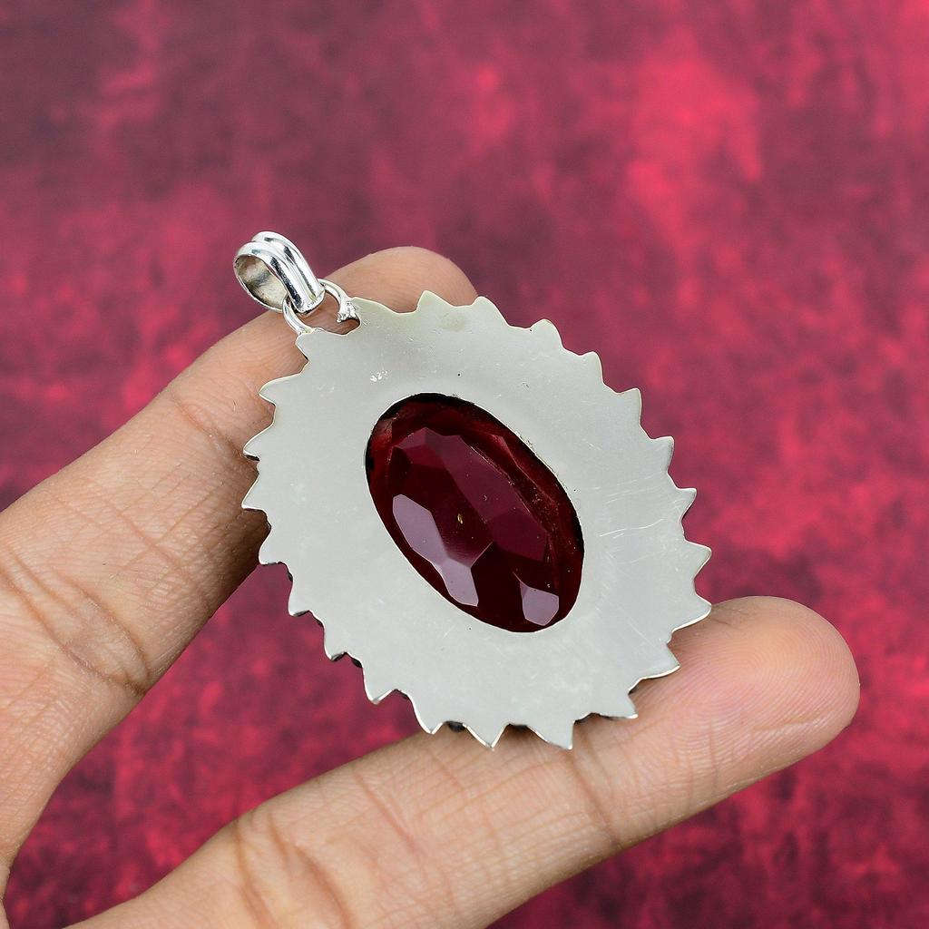 Garnet 925 Solid Sterling Silver Pendant, Handmade Gemstone Pendant Jewelry, Gifts For Wife Brand New Pendant
