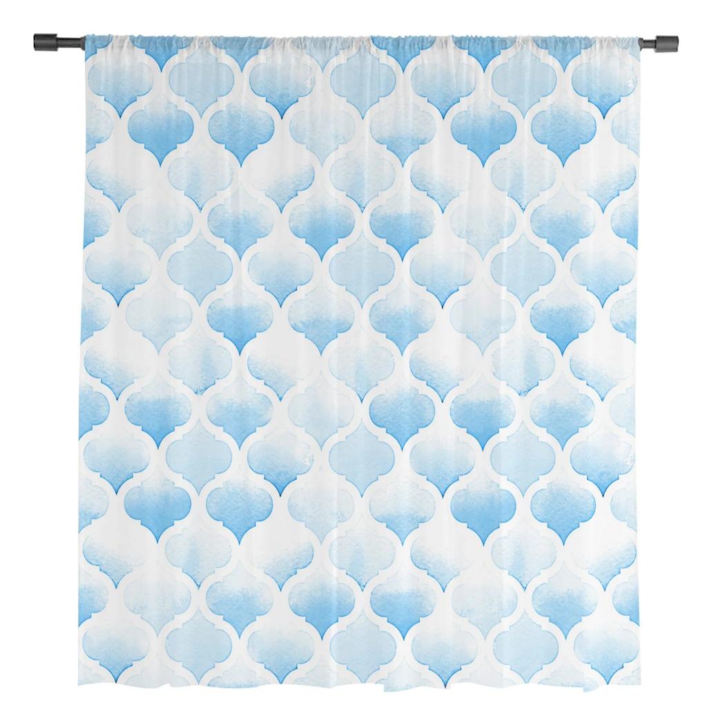 Acuarelă Maroc albastru Voile transparent Perdele pentru fereastră Perdele din tul Living Balcon Decorare Draperii