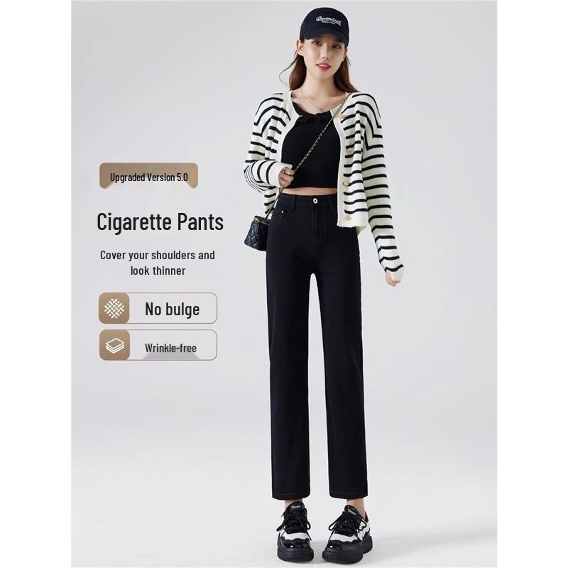 

Women s 2025 Spring/Summer High-Waisted Slimming Straight-Leg Cigarette Jeans 29 чорний