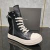 Top Quality Thick Bottom Black Cowhide Pocket High-top  with Zipper Fashion Men's Shoes Women's Shoes  Harajuku Style.