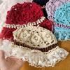 Handmade Crochet Bucket Hat Summer Weave Basin Caps Sweet Beads Knitted Hat  Girls
