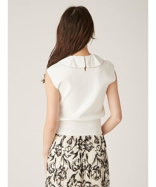 Lily Brown Ruffle Detail Bowtie Knit Top White Women's (LWNT252001)