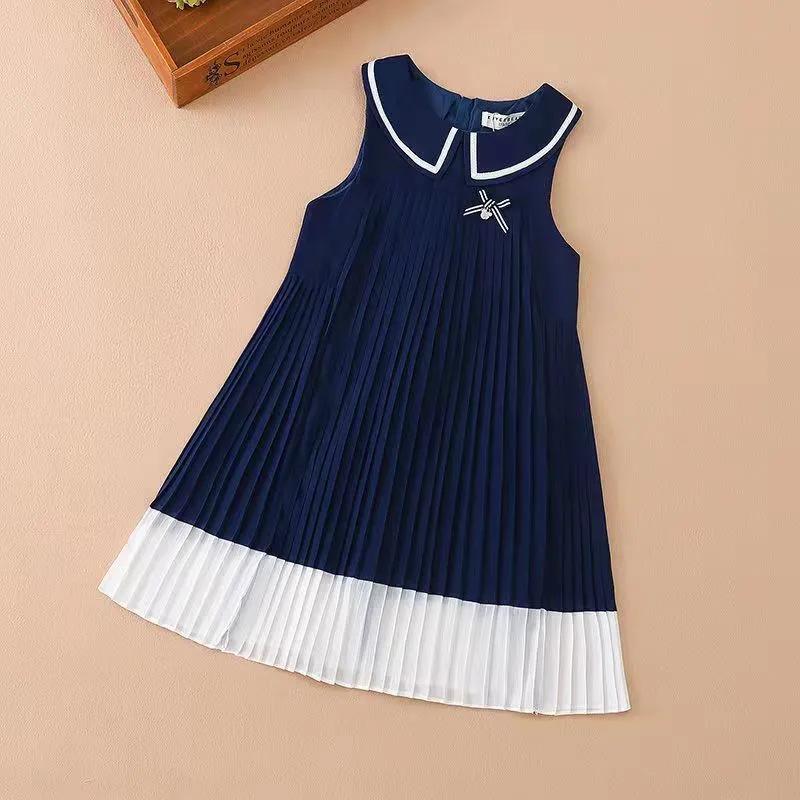 Robes plissées fraîches de style universitaire d'été pour filles, robes sans manches mignonnes et confortables pour enfants de taille moyenne et grande