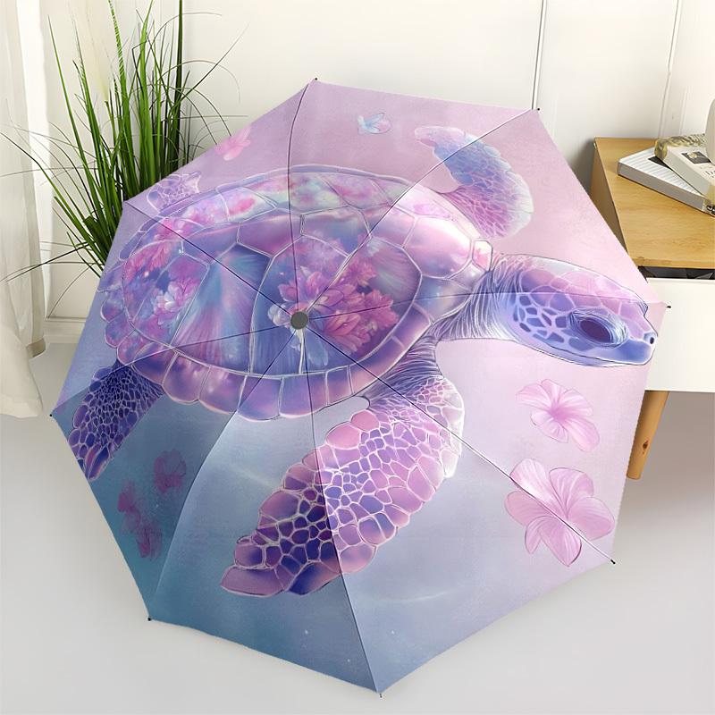 

1pc Floral Turtle Automatic Opening/Closing Folding Umbrella with 8 Ribs,Windproof Portable Sunshade Umbrella Holiday gift yy260401043