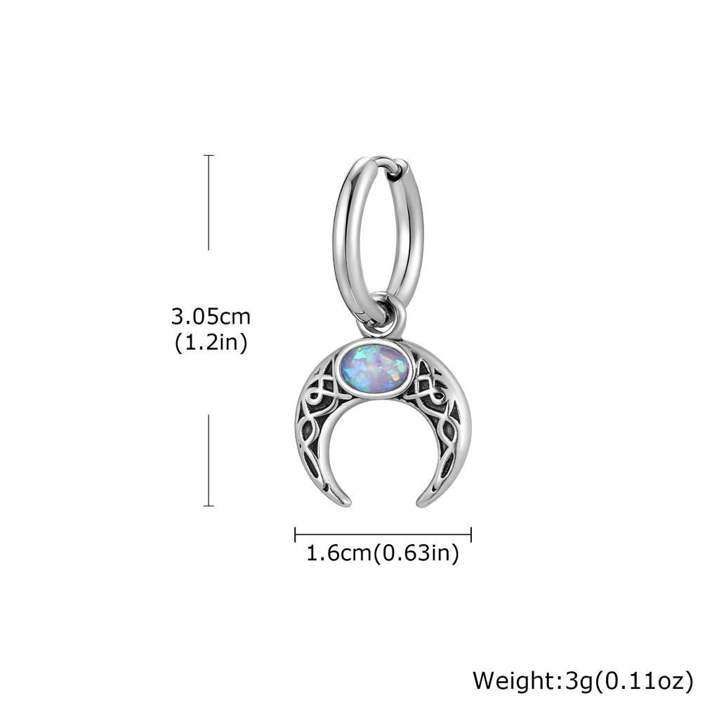 Vnox Stainless Steel Moon Hoops Earrings for Men Women, Retro Dangle Charm Earrings with Resin Stone, Fashion Unisex Jewelry