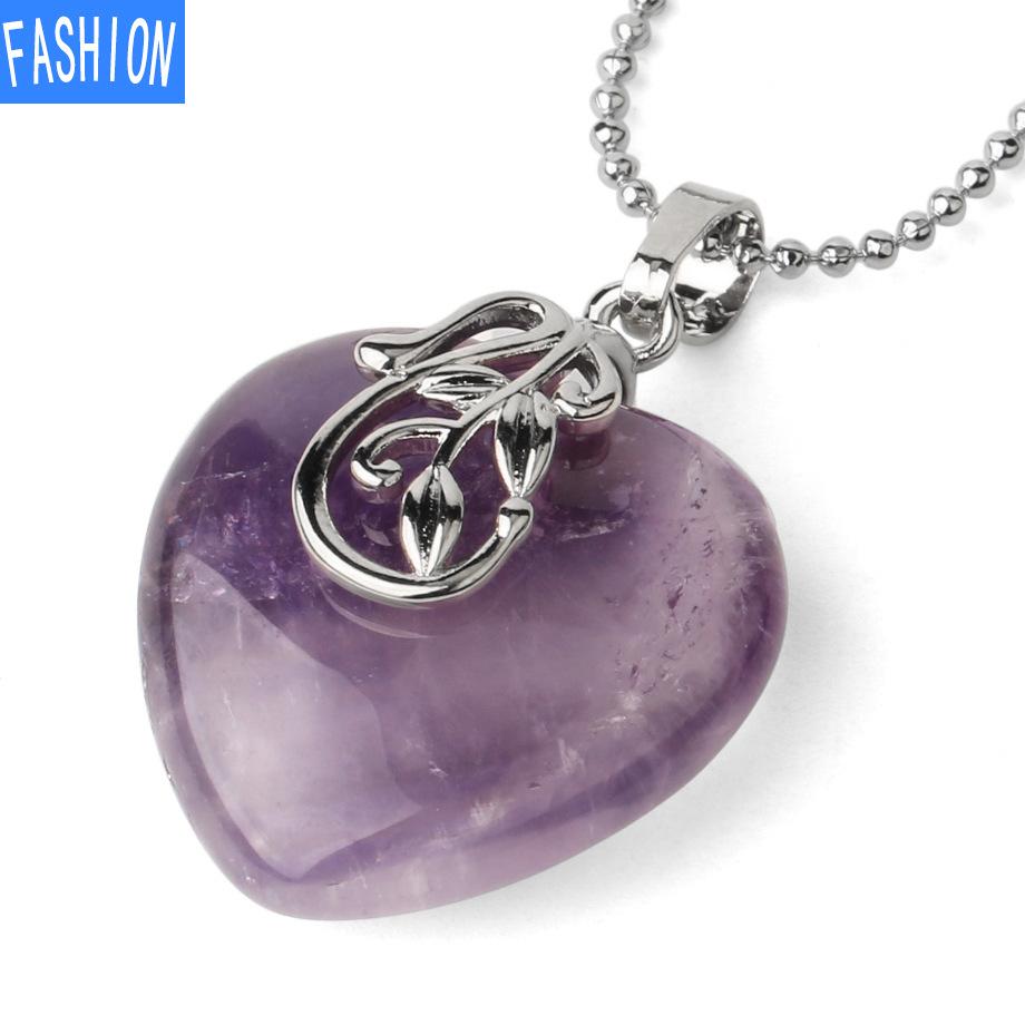 

Европейский и американский натуральный хрустальный камень, кулон в форме сердца, простая имитация дуги листа, популярное ожерелье Танабата amethyst