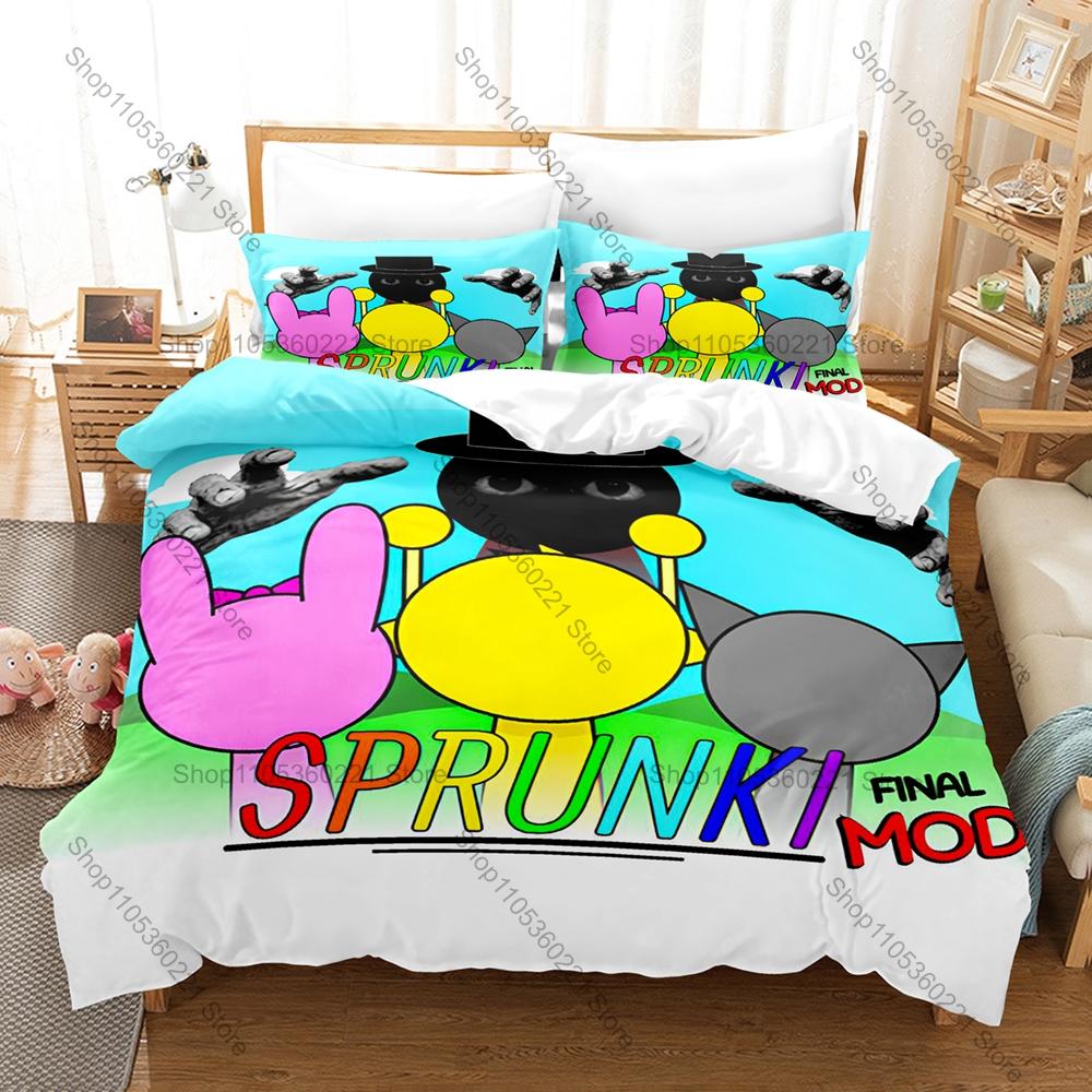 S-Sprunki 3PCS Bedding Set, Duvet Cover + 2 Pillowcases, Colorful Music Game Print Soft Microfiber for Gamers Fans Decor