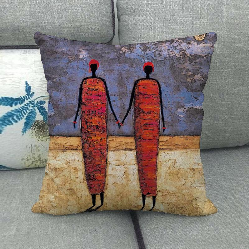 African Oil Painting Featuring Ethnic Digital Printing Short Plush Pillow Covers For Car Sofa Office Cushion Cover Home Goods