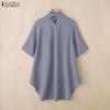 ZANZEA Women Stand Collar Loose Casual Half Sleeve Blouse