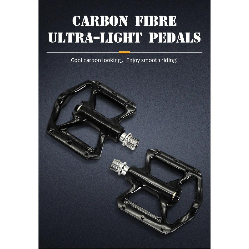 Mountain Bike Ultra-Light Carbon Fibre Flat Pedals Downhill Non-Slip Design Bearing System Bicycle Pedals Bike Lightweight Pedal