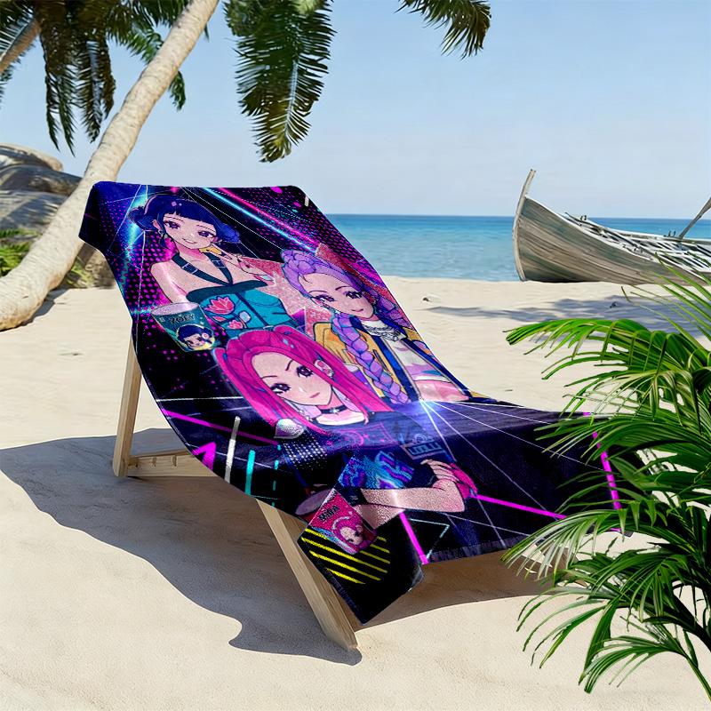 Kpop Demon Hunter Print Beach Towel, Large Soft Quick Dry Towel for Beach Camping Swimming