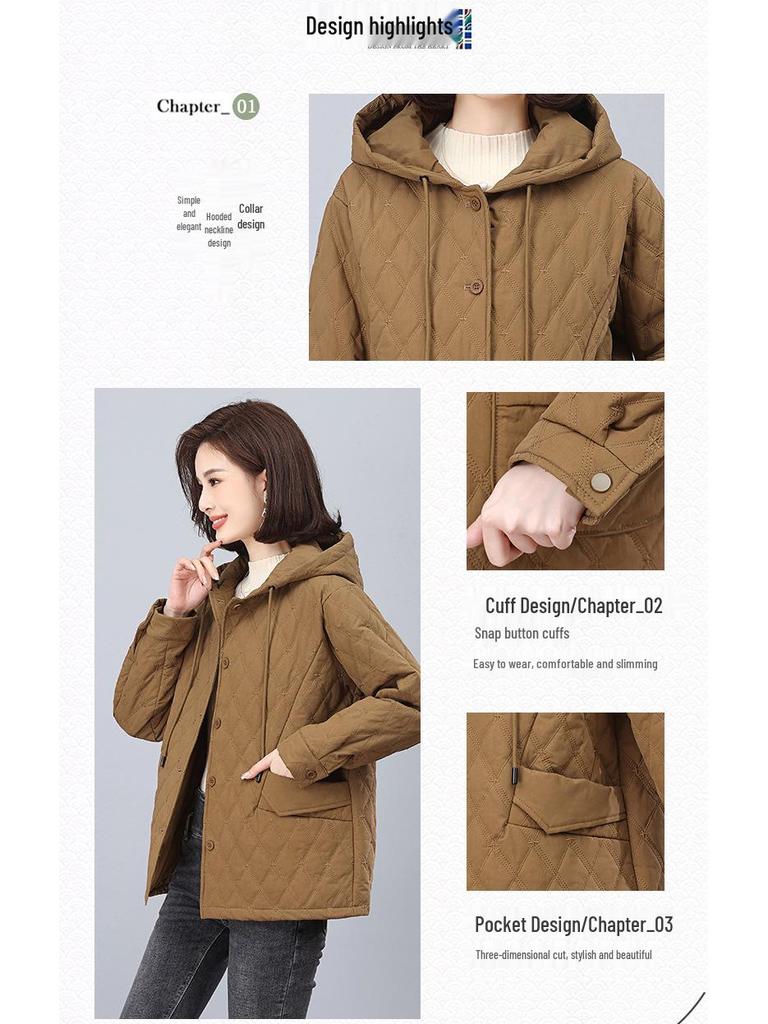 Damen Baumwollmantel mit Kapuze in Übergröße - Winter 2024 Kurzstil für Mittelalte & Ältere