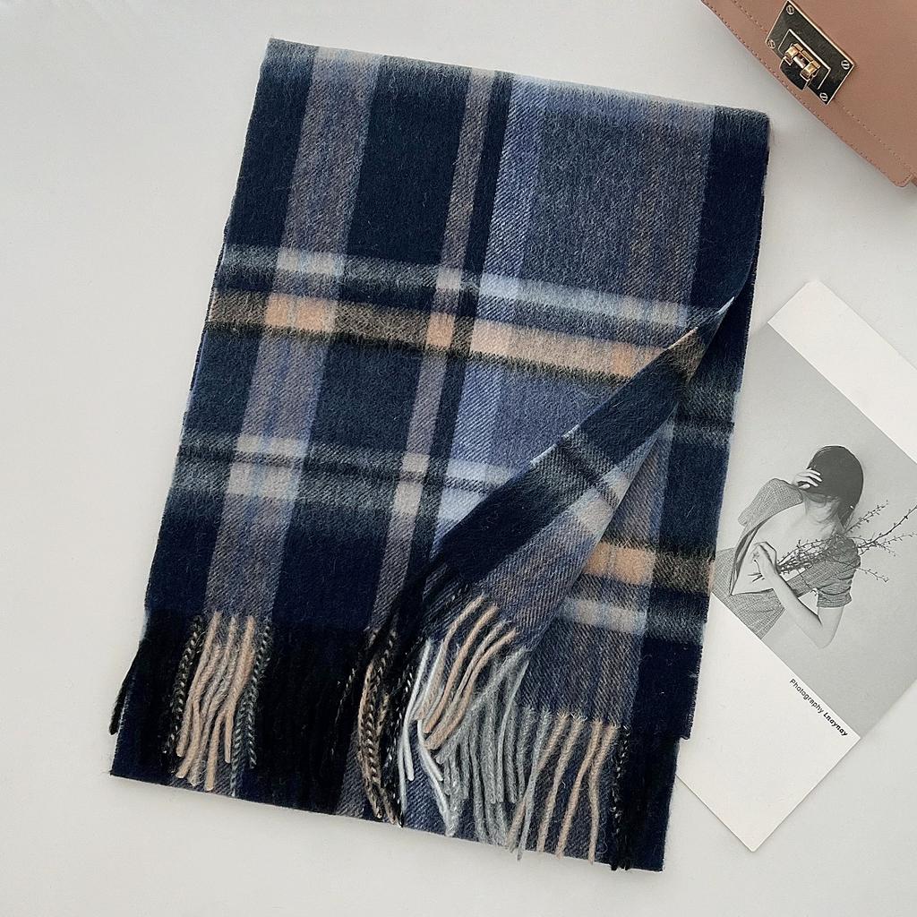 100% Pure Wool Scarf Female Winter Warm Cashmere Shawl Checkerboard Couple Accessory Outdoor Wrap Windproof Scarf