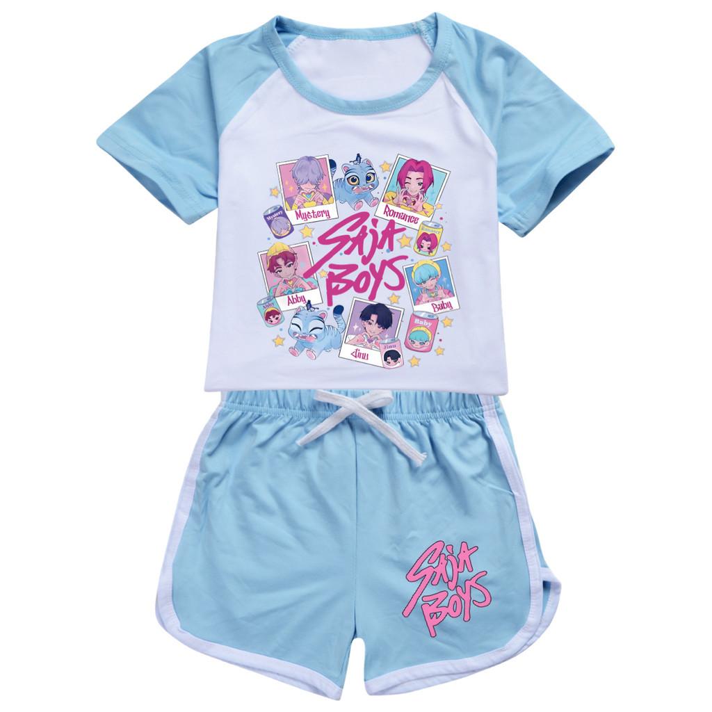 4980 Kids Girls Sajaboys POP Rumi Zoey Mira Print T-shirt Shorts Sport Tracksuit Clothes Set
