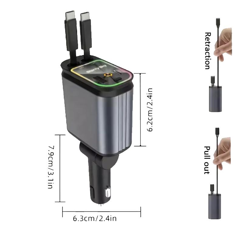 4 in 1 Einziebares Autoladegerät mit USB C Lightning Kabel Sternenhimmel im Autodach Schnellladung für IPhone Samsung Handys